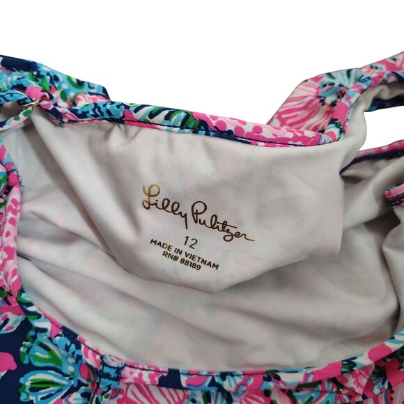 Lilly Pulitzer Girls One Piece Swimsuit Size 12 Zita Oyster Bay Navy Multi - Picture 4 of 7